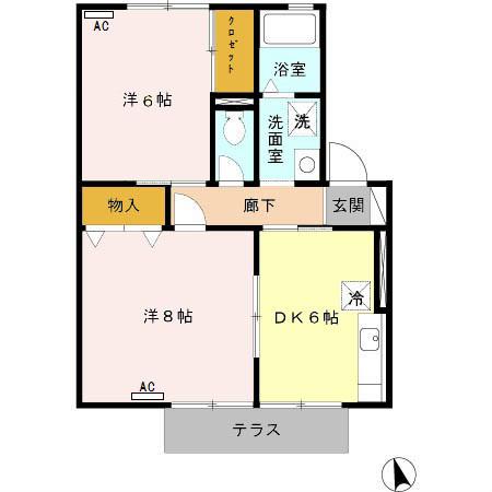 静岡県磐田市 2階建 築29年(2DK/2階)の間取り写真