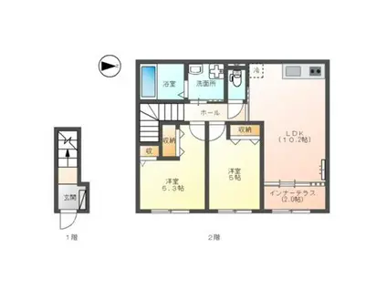 東成区玉津3丁目アパート(2LDK/2階)の間取り写真