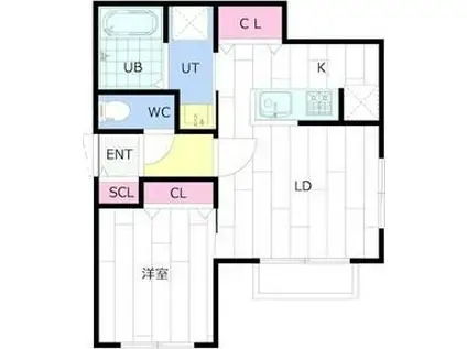 CARRERA菊水2ND(1LDK/2階)の間取り写真