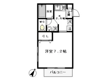 カスクメゾン(1K/2階)の間取り写真