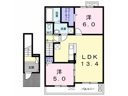 リヴェール西脇(2LDK/2階)の間取り写真