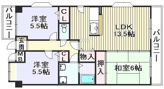 カルム長堀(3LDK/2階)の間取り写真