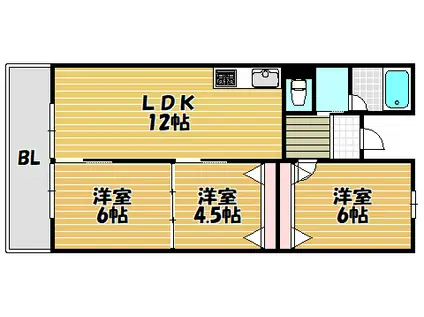 松栄畷ハイツ(3LDK/1階)の間取り写真