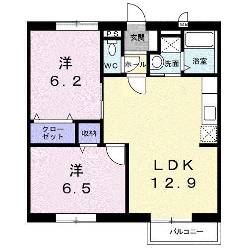 シャンペトレII(2LDK/2階)の間取り写真