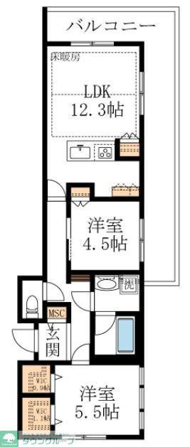 LA MAISON 千年(2LDK/4階)の間取り写真