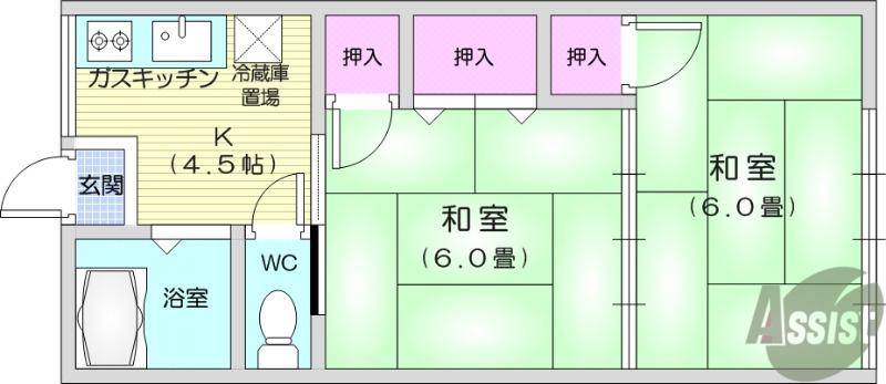 万寿荘(2K/1階)の間取り写真