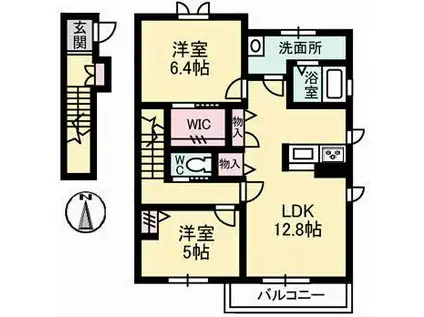 シャーメゾン ウエストクリーク(2LDK/2階)の間取り写真