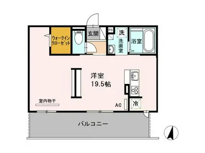 パラディーソ C棟(ワンルーム/2階)の間取り写真