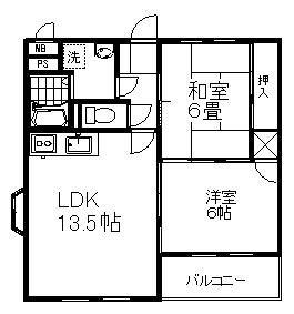 ヴィラウィング(2LDK/1階)の間取り写真