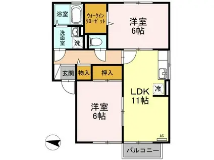 フローラルアベニュー(2LDK/2階)の間取り写真