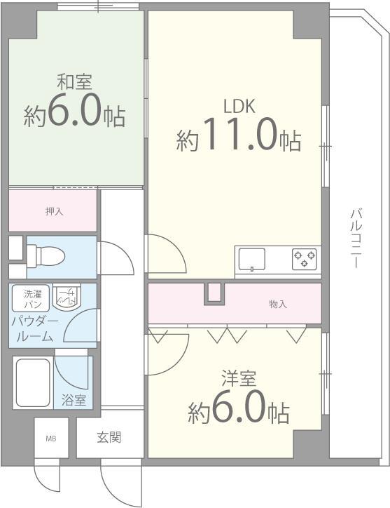 エスポワール恵我之荘(2LDK/2階)の間取り写真