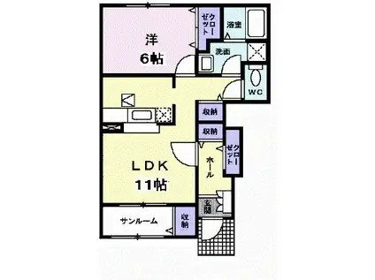 プロムナードF II棟(1LDK/1階)の間取り写真