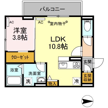 アンプルールK(1LDK/3階)の間取り写真