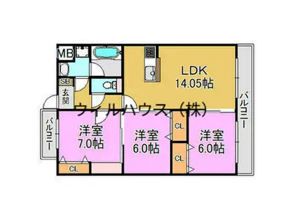 レーヴメゾン羽衣(3LDK/2階)の間取り写真