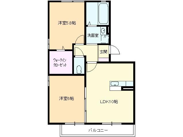 リビングタウンIC小郡A棟(2LDK/1階)の間取り写真