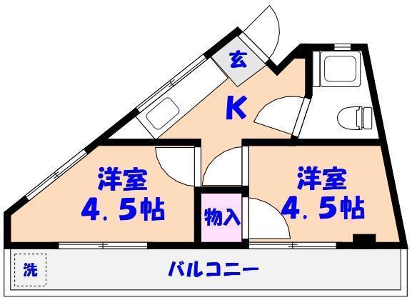 八幡サンハイツ(2K/2階)の間取り写真