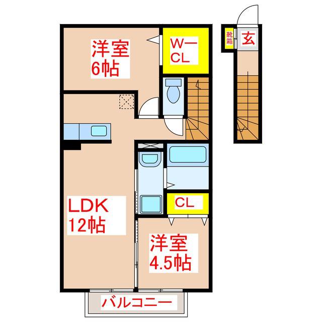 ディアコート(2LDK/2階)の間取り写真