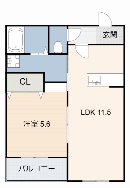 ハートフル21(1LDK/1階)の間取り写真