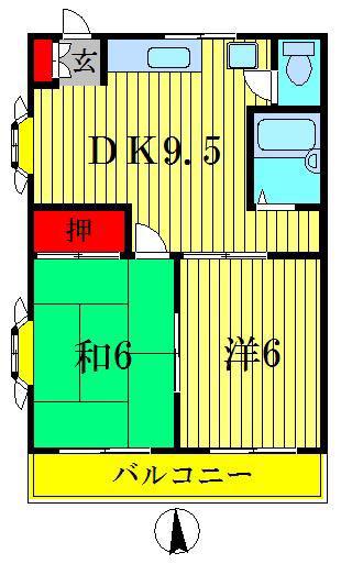 大川ハイツ(2DK/2階)の間取り写真