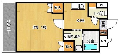 ノーサイドA棟(1K/3階)の間取り写真