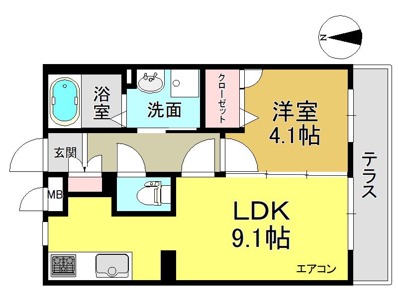 オークス八木北(1LDK/1階)の間取り写真