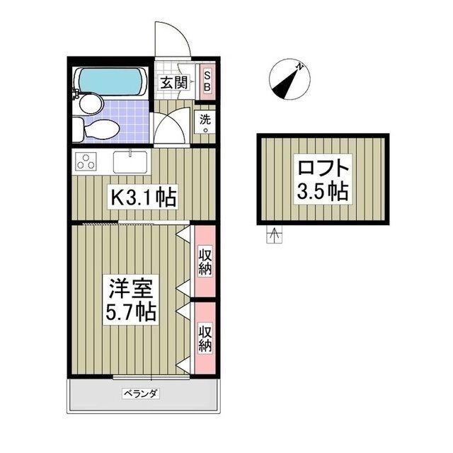 グレースアイルY(1K/2階)の間取り写真