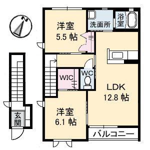 ガーデンクレスD棟(2LDK/2階)の間取り写真