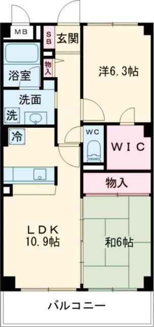 クレール西大寺(2LDK/3階)の間取り写真
