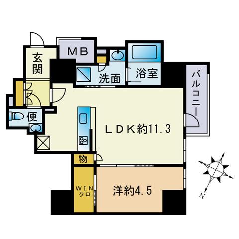インプレスト天神オークタワー(1LDK/8階)の間取り写真
