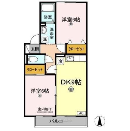 アムールA棟(2DK/2階)の間取り写真