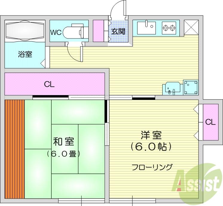 ファミール広瀬A(2DK/1階)の間取り写真