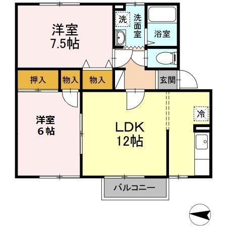 グランディールM(2LDK/2階)の間取り写真