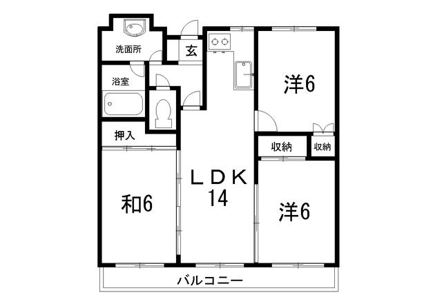 とさでん交通後免線 菜園場町駅 徒歩6分 7階建 築36年(3LDK/4階)の間取り写真