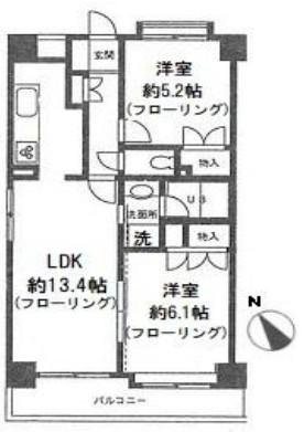 サンパティーク(2LDK/4階)の間取り写真