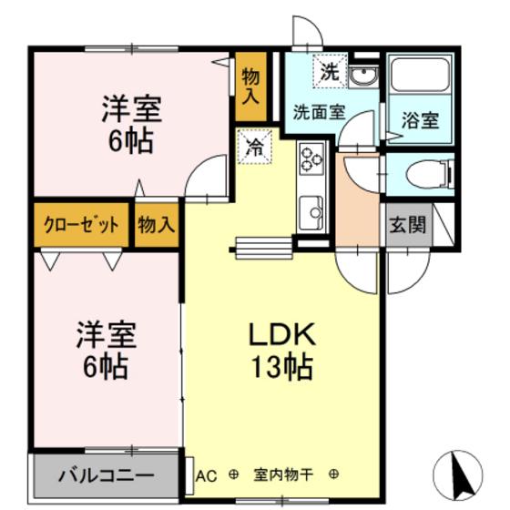 ハイドパークB(2LDK/2階)の間取り写真