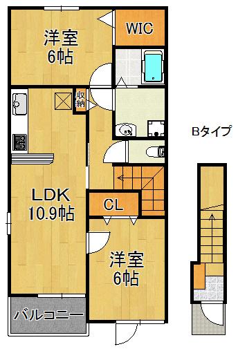 ウエストリヴァー和泉鳥取(2LDK/2階)の間取り写真