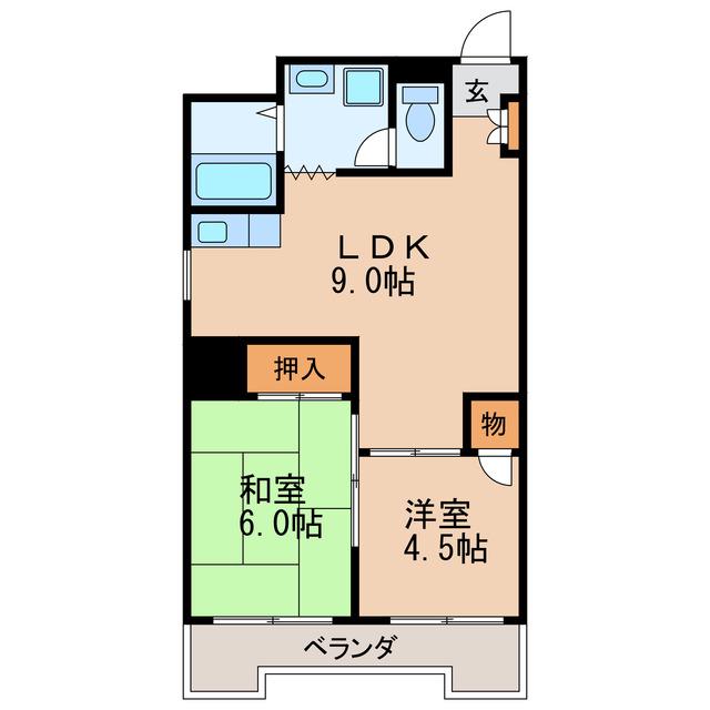 丸の内カジウラマンション(2LDK/4階)の間取り写真