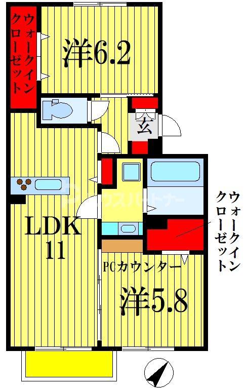 リビングタウン春日(2LDK/1階)の間取り写真