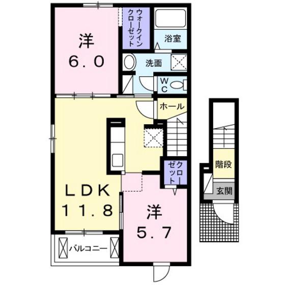 パルハーモニーI(2LDK/2階)の間取り写真