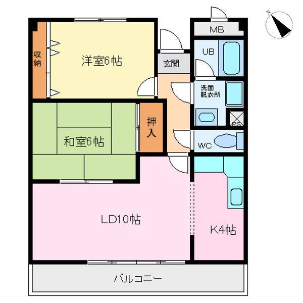 ビューテラス富貴(2LDK/3階)の間取り写真