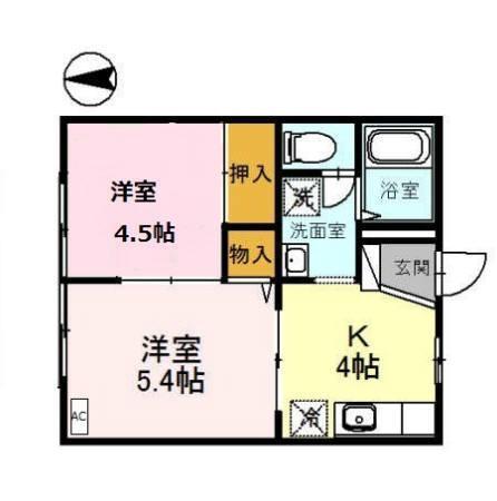 ファミールコーポ高屋 1棟(2K/1階)の間取り写真