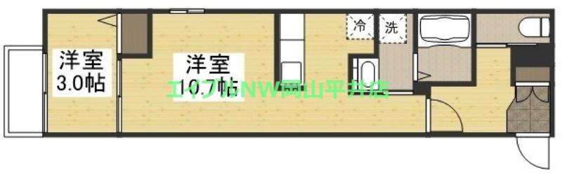 月光 岡山旭東町(1LDK/2階)の間取り写真