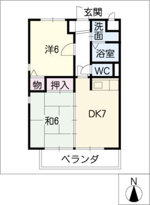 ネオ・カーサ 岐西(2DK/2階)の間取り写真