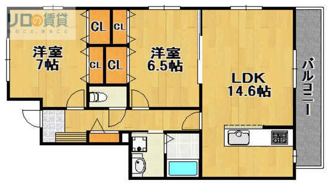 リゾ宝塚(2LDK/1階)の間取り写真