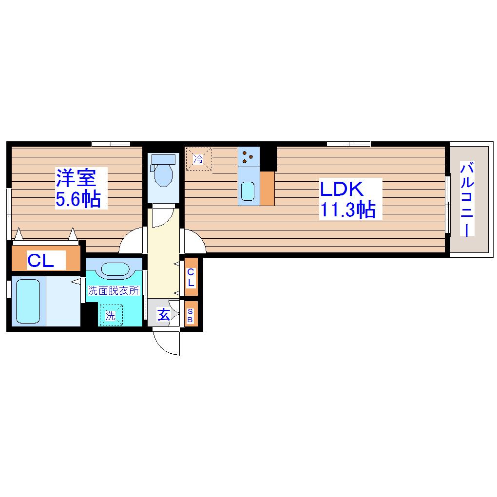 オリエント荒井西(1LDK/2階)の間取り写真