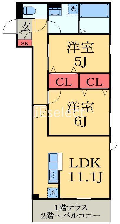 クレストI(2LDK/3階)の間取り写真