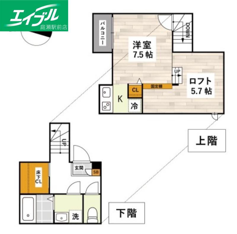 ADC倉敷YUNO(1K/2階)の間取り写真
