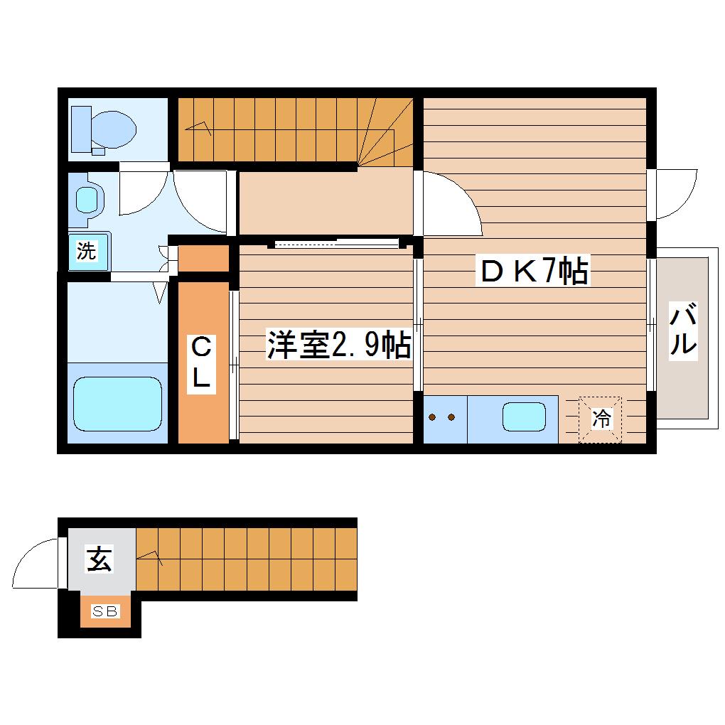 RACHELII(1DK/2階)の間取り写真