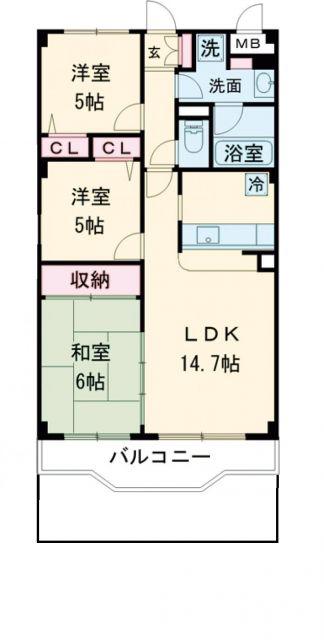 サウスシサム(3LDK/1階)の間取り写真