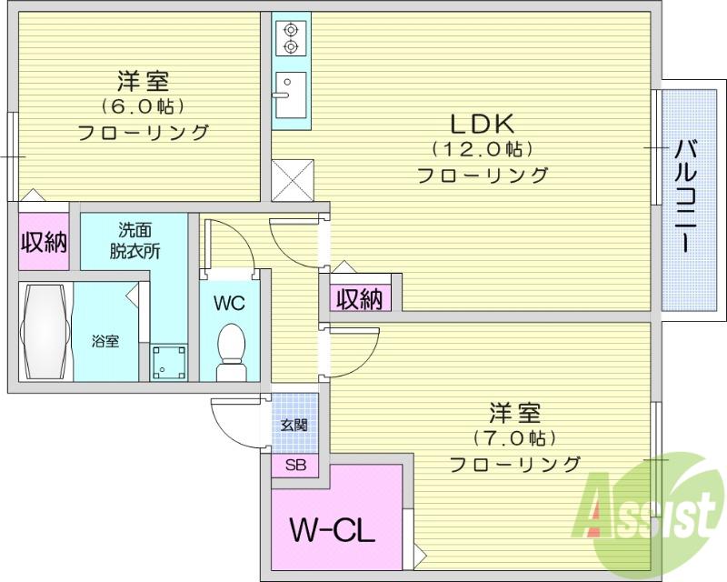 ベルデS(2LDK/1階)の間取り写真
